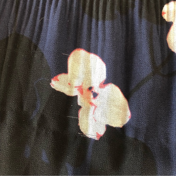 BANANA REPUBLIC Navy, White & Pink Floral Print Micro-Pleated Swing Top - Picture 13 of 14